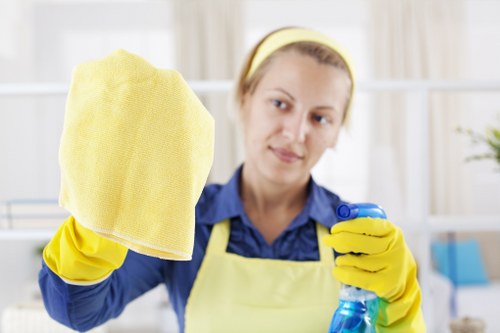 Commercial cleaning team working in a SW4 office reception area
